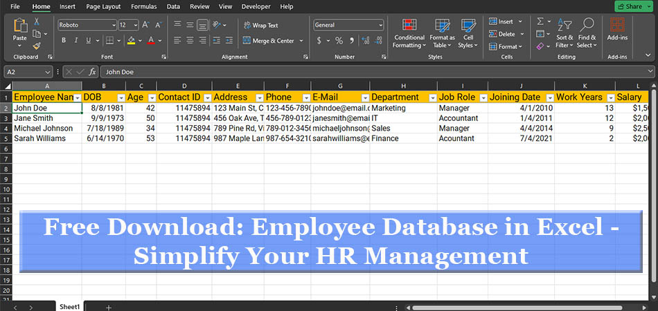 Free Download Employee Database in Excel